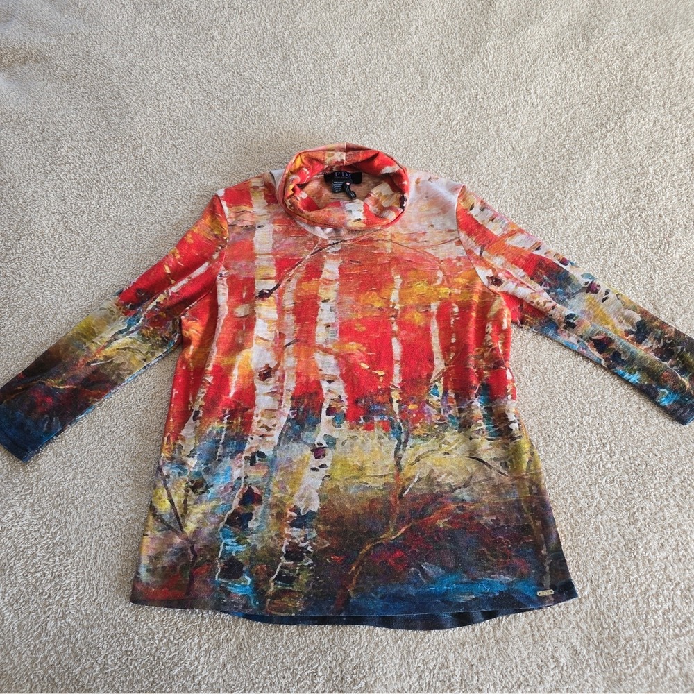 FDJ French Dressing Abstract Wearable Art Autumn Birch Tree Forest Shirt Sz S